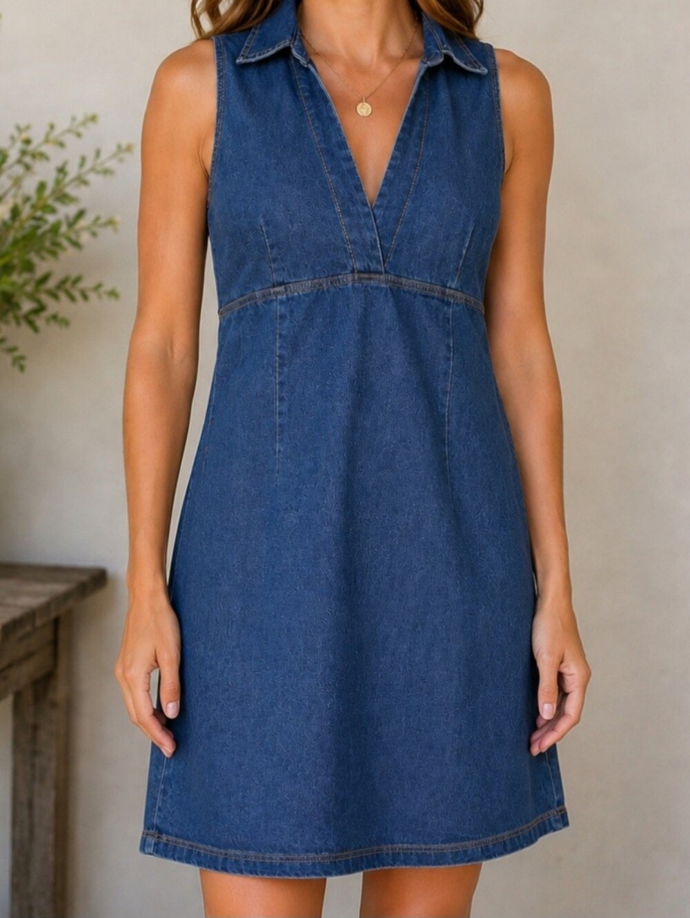 Aqua Blues Medium Wash Blue Jean Sleeveless Dress Womens Size Large